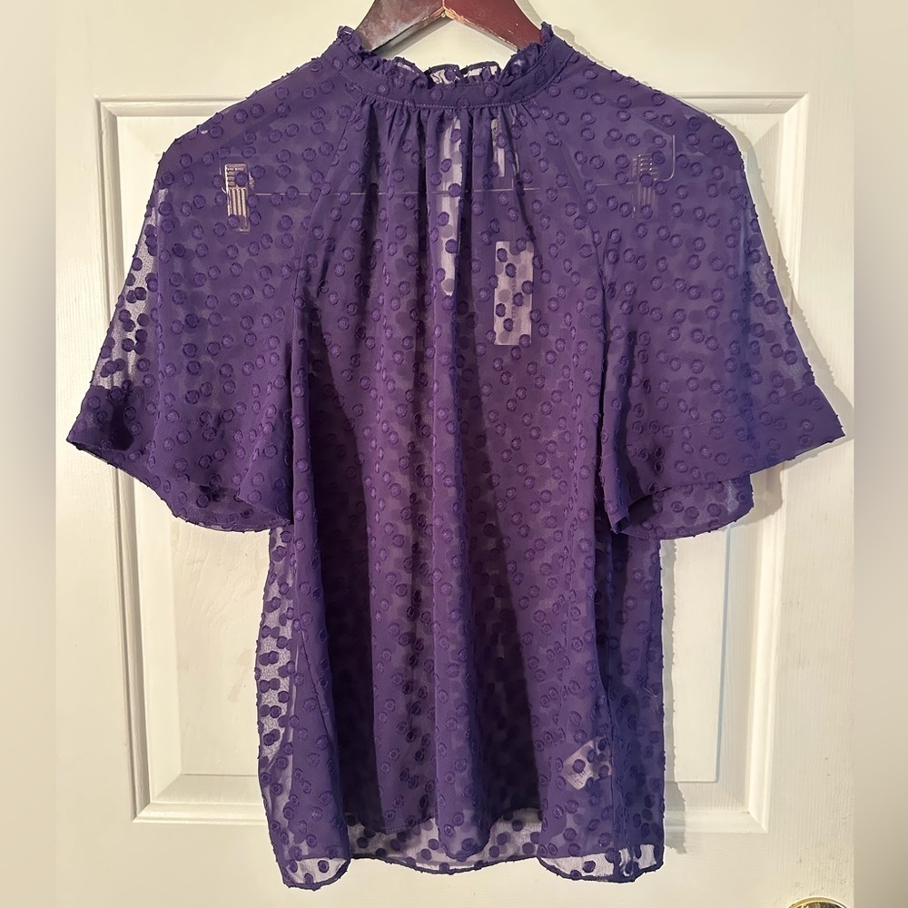 NWT FEATHER BONE Sz 4 Chatelet Blouse Purple Sheer Dot Short Sleeve Cottagecore